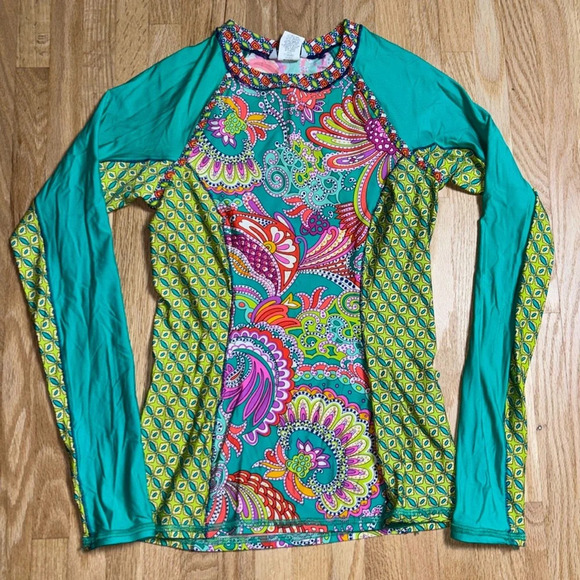 Trina Turk Long Sleeve Crewneck Swim Tee Shirt - Picture 1 of 8